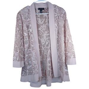 R&M Richards Size 14 Champagne Soutache Ribbon Mesh Jacket Open Front Nude